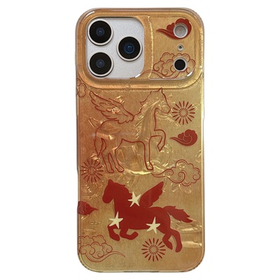 jze 新中式国潮喜庆烟花天使小马适用苹果17ProMax手机壳iphone15新款16pro女13手拎绳15pro双层14防摔保护套