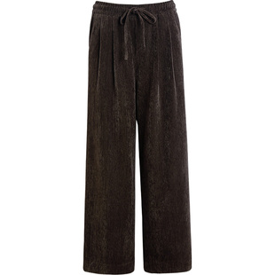 QS秸熙2025秋冬新款纯色百搭松紧腰休闲裤显瘦垂感直通阔腿长裤子