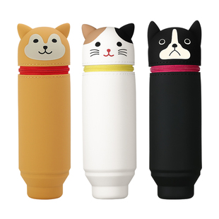 日本Lihit Lab喜利PuniLabo卡通可水洗硅胶笔袋大容量伸缩笔筒