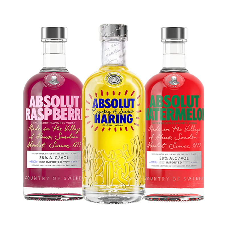 ABSOLUT绝对伏特加Keith Haring艺术瓶覆盆莓西瓜700ml套装基酒