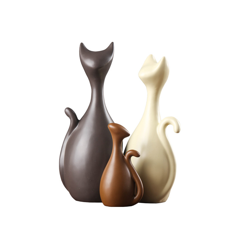 创意猫咪摆件一家三口四口装饰品