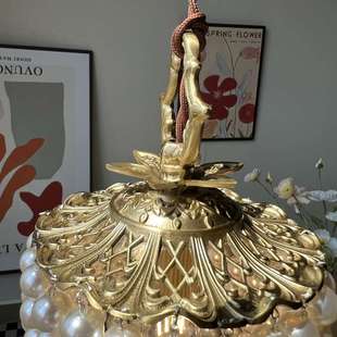 6R法式 衣帽间刻花黄铜珍珠吊灯走廊玄关壁灯复古宫廷卧室床头小吊