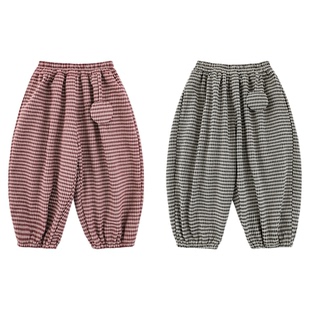 幼悠女童2025冬季新款加绒保暖格纹束脚灯笼裤宽松显瘦百搭长裤潮