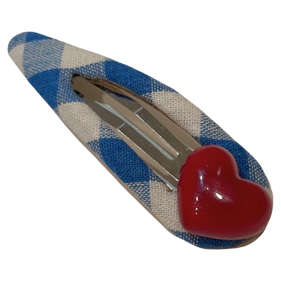 韩系蓝白格纹撞色红色爱心BB夹