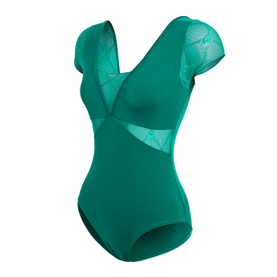 新款紧身黑色网纱拼接无袖舞蹈服