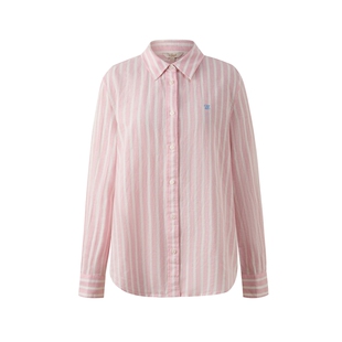 【亚麻】Eland衣恋衬衫女长袖翻领休闲通勤条纹上衣2026春夏新款