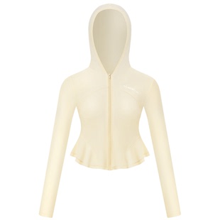 AquaPlay安泊来白色分体泳衣女长袖防晒带帽水母衣潜水服冲浪服