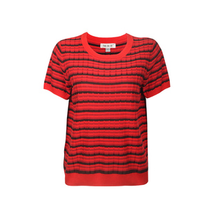 中年女装2026夏装新款喜庆红色条纹圆领桑蚕丝短袖T恤妈妈上衣女