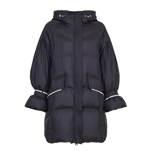 婉甸2025年冬季新品黑白拼接女连帽中长款百搭羽绒服1244D01ZY3