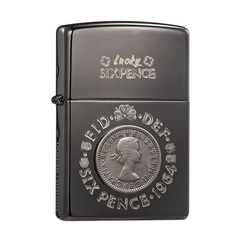 ZIPPO幸运六便士英伦黑冰贴章