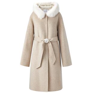 太平鸟女装年冬季毛领连帽双面呢大衣A1AAD4607