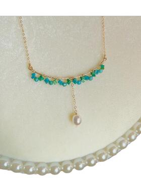 绿松石14k包金湖水蓝锁骨链项链