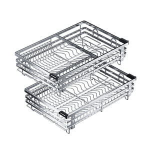 四季沐歌拉篮厨房橱柜304不锈钢调味碗碟双层收纳碗架抽屉式碗篮