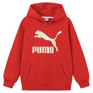 PUMA彪马女童装红色卫衣经典款春秋连帽套头衫运动休闲内搭拜年服