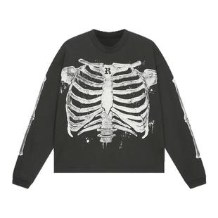 RESERFF 骼裂机芯 重磅长袖T恤短宽boxy版型美式复古裂纹印花男