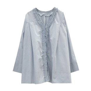 诺初◆孕妇新款春秋装衬衫时尚棉质荷叶边V领上衣娃娃领长袖衬衣