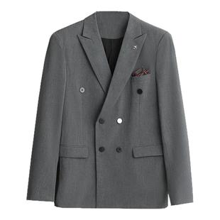 罗蒙双排扣西服套装男士商务正装高级感西装新郎结婚礼服修身外套