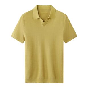 【冰爽凉感天丝】桑蚕丝polo衫v领男款夏季免烫黄色短袖老钱风T恤