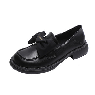 牛皮版~大码41到43厚底乐福鞋女鞋春秋单鞋黑色加绒英伦风小皮鞋