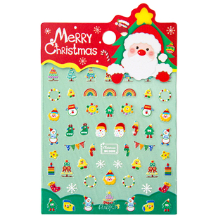 小槑同学 5D立体浮雕圣诞指甲贴无毒无味2025圣诞节新款儿童女孩美甲贴圣诞帽防水贴纸卡通夜光贴宝宝女童用