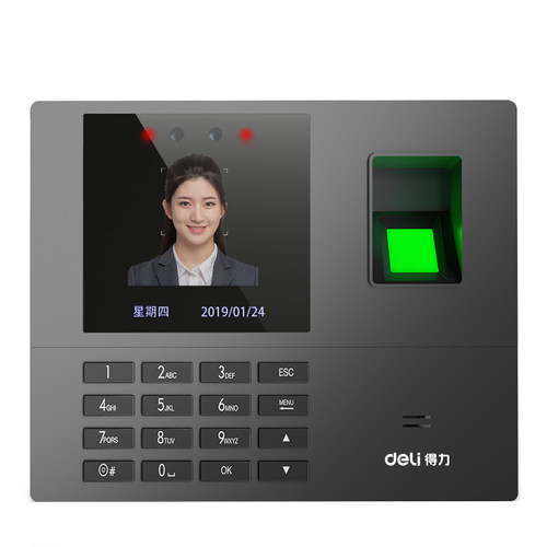 得力34521员工打卡考勤机 人脸识别打卡机刷脸上下班签到机指纹机