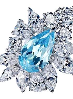 chinpin海蓝宝石钻戒时尚