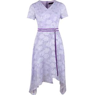 雪纺印花连衣裙2025年夏季新款v领短袖收腰显瘦淑女气质裙子女夏