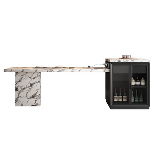 法式复古风宝格餐桌一体岩板丽白岛台可伸缩倒台客厅高级感中导台