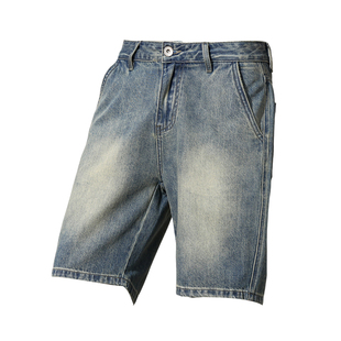 班尼路SK复古牛仔短裤男夏季薄款直筒宽松潮牌休闲水洗五分裤子YS