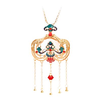 小红书推荐凤求凰保色镀金复古流苏项链汉服旗袍配饰品珐琅吊坠女