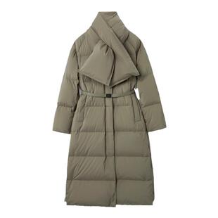 OVV秋冬热卖女装大横格绗线可拆卸充绒围巾V领羽绒服