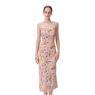 Fabrique【后花园连衣裙】花卉印花褶皱吊带连衣裙女夏季新品