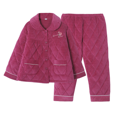 女士睡衣冬季睡衣加厚加绒三层夹棉特厚棉袄加肥加大码200斤棉服