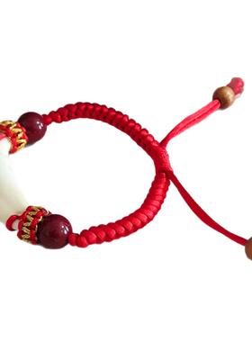 黑狗牙手链红绳朱砂桃木珠本命年