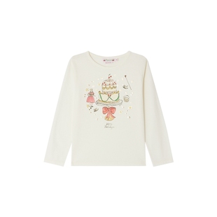 【节日礼物】2025秋冬女大童卡通图案长袖T恤衫Bonpoint童装