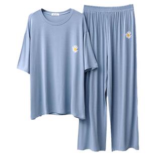 春秋大码莫代尔睡衣套装200斤夏宽松薄款木代尔短袖家居服女胖mm