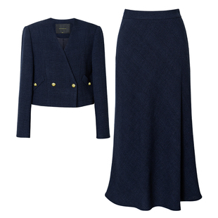 罗衣知性修身粗花呢套装短外套+半身裙两件套显瘦显高女人味13103