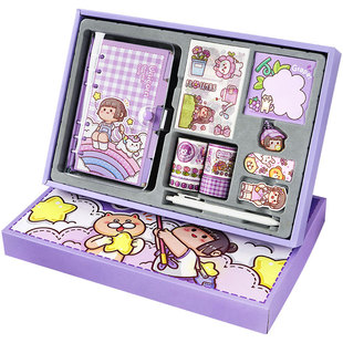 小麻薯笔记本手帐套装恋恋之音记事本大礼包手杖高颜值女孩方格活页本子小学生文具可爱冉冉之星手账套装礼盒