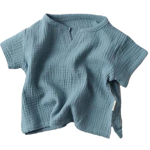 日韩系小清新夏款儿童简约半袖打底体恤男女童薄款棉纱短袖T恤