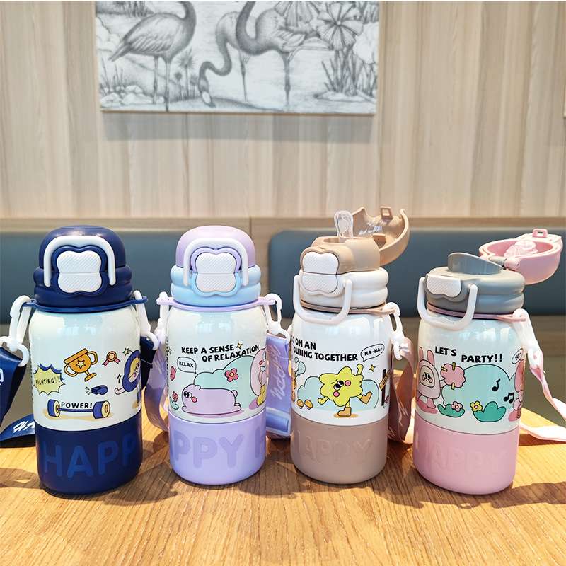 保温杯316不锈钢儿童水杯女生高颜值可爱吸管杯学生一杯三用水瓶