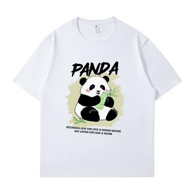 熊猫短袖男女纯棉夏季吸湿排汗