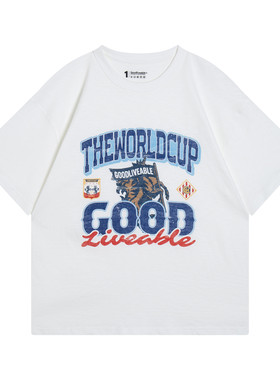 GOODLIVEABLE美式复古印花短袖