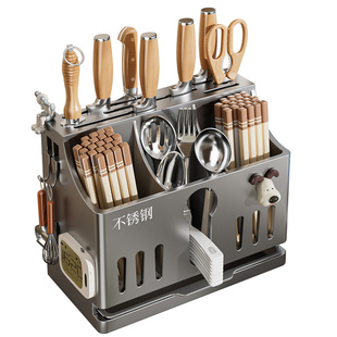 2025新款不锈钢厨房刀架置物架多功能菜刀具筷子筒筷笼一体收纳盒