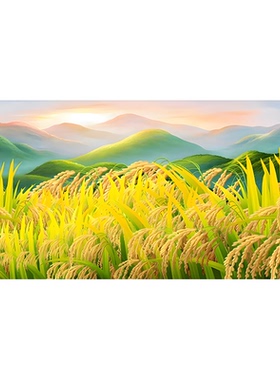 麦穗稻穗挂画穗穗平安装饰画客厅招财玄关沙发自粘贴画背有靠山图