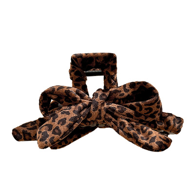 秋冬新款豹纹蝴蝶结抓夹子鲨鱼夹