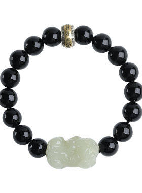 天然黑曜石男女手链和田玉貔貅