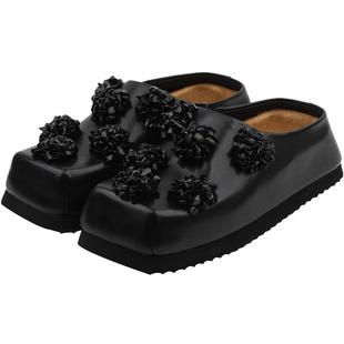 CALVINLUO 珠花方头穆勒鞋 24春夏 新品 棕/黑 男女同款