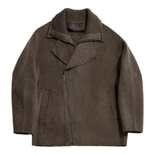 海上公路假两件双面呢羊毛夹克男秋冬季立翻领设计感短款上衣外套