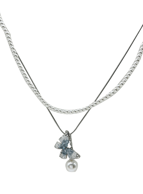 蓝色水晶双层珍珠清冷叠带配饰品