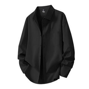 班尼路S&K系列黑色衬衣男款春秋季自然垂顺衬衫男士翻领长袖t恤A